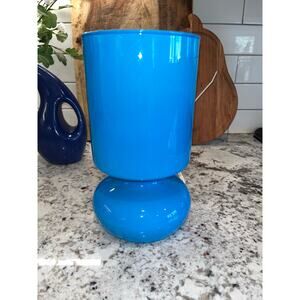 Handmade Vibrant Blue Glass Table Lamp - Stacked Globe Design, Working